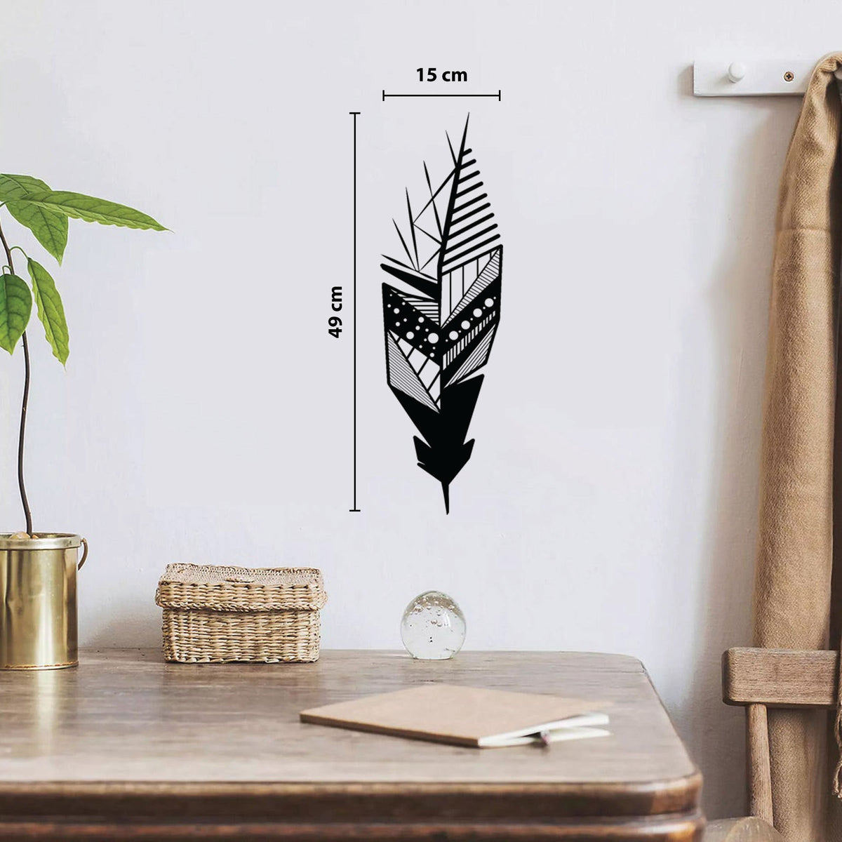 Plume géométrique en métal noir, déco murale verticale, vue 4