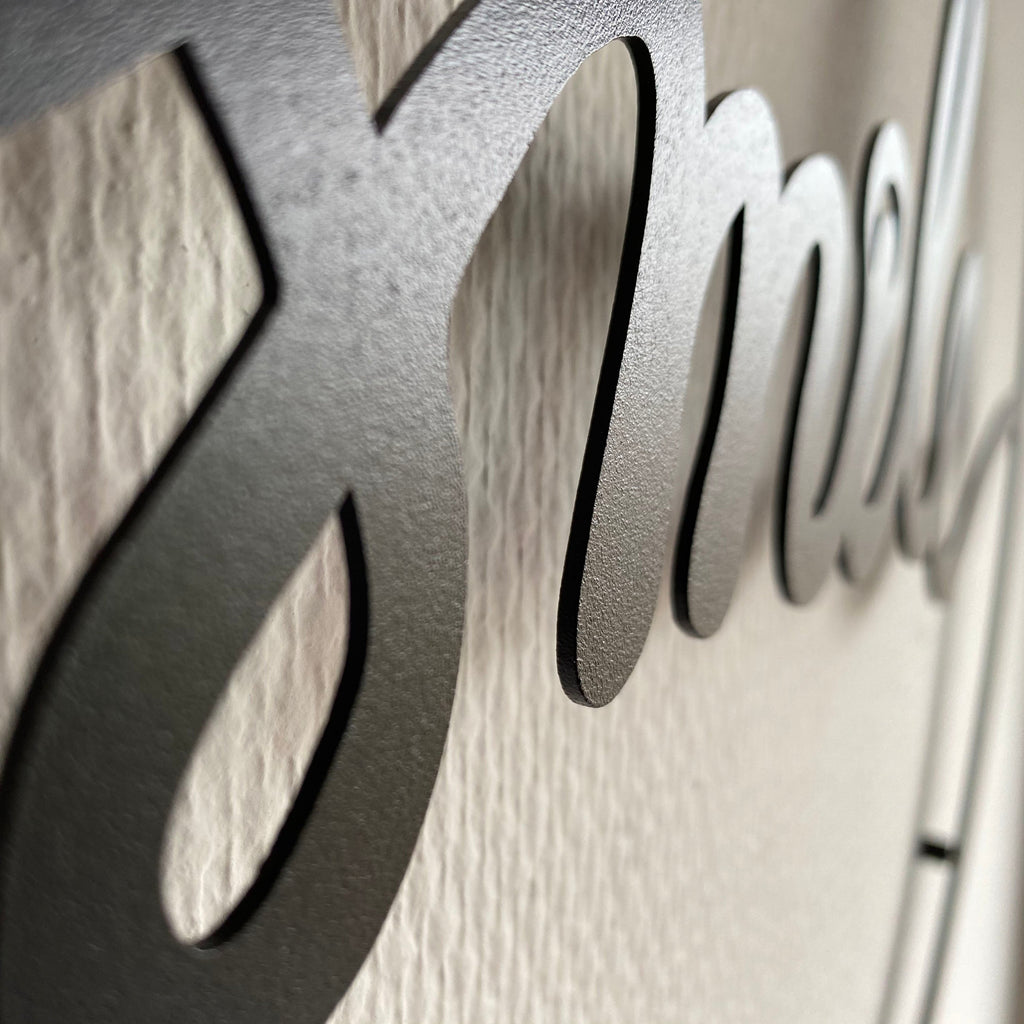 Mot smile manuscrit dans un cercle, déco murale en métal noir, vue 5