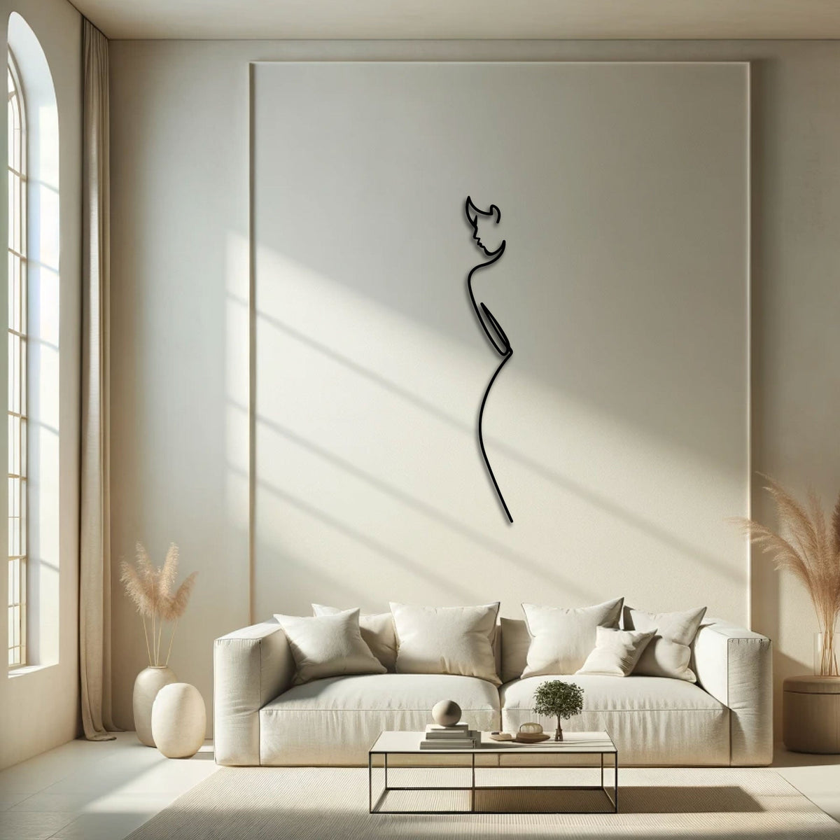 Silhouette de femme en une ligne, déco murale verticale en métal, vue 3
