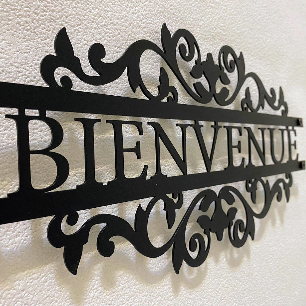 Plaque Bienvenue en métal noir à arabesques, déco d'entrée, vue 4