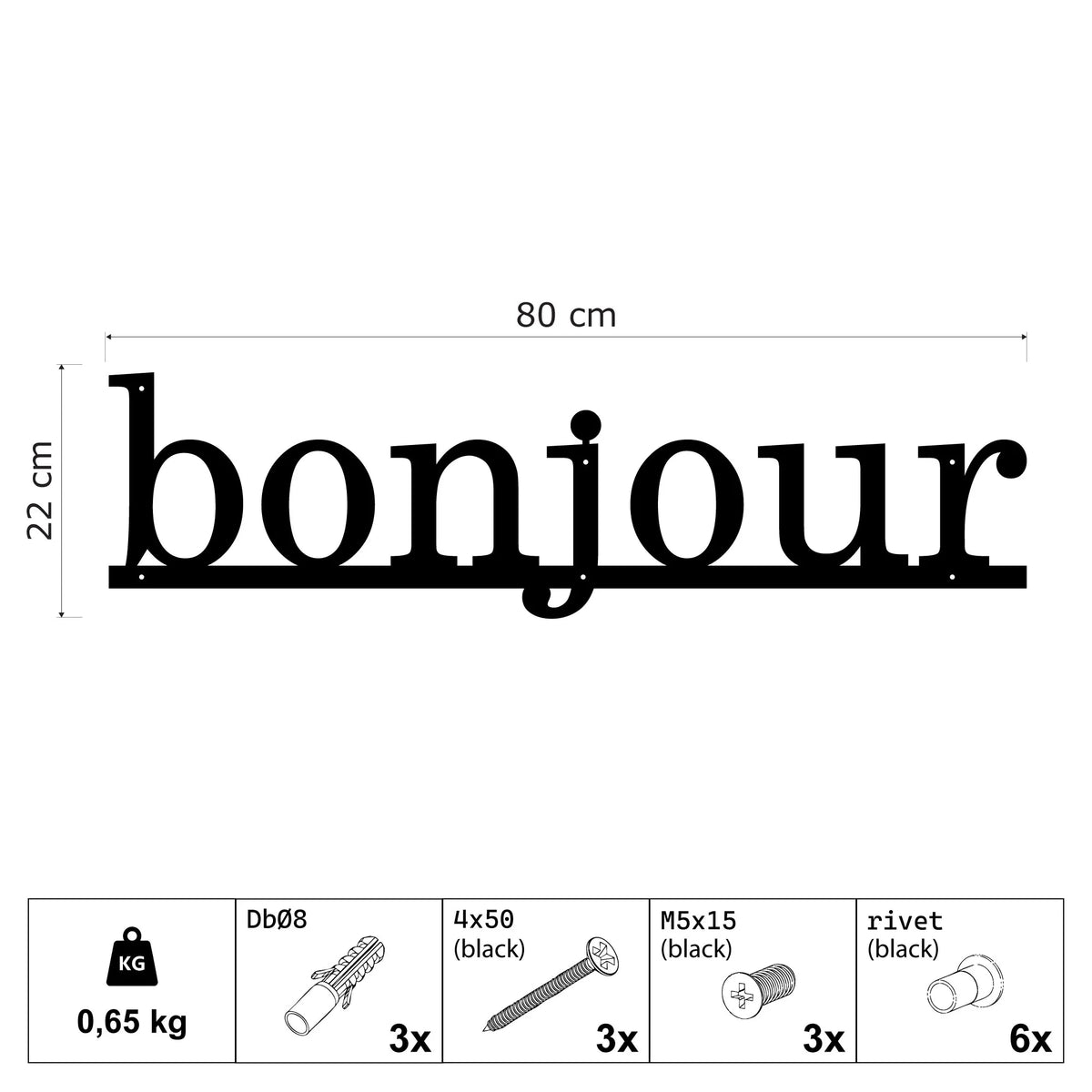 Mot bonjour en lettres de métal noir, déco murale, vue 5