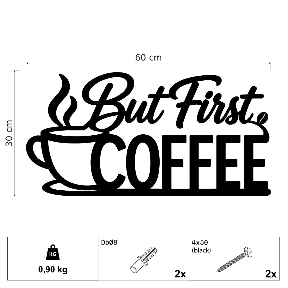 But First Coffee, inscription et tasse en métal noir, vue 4