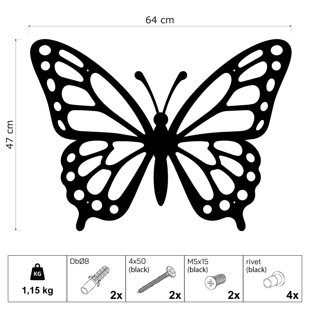 Papillon aux ailes ajourées en métal noir, déco murale, vue 5