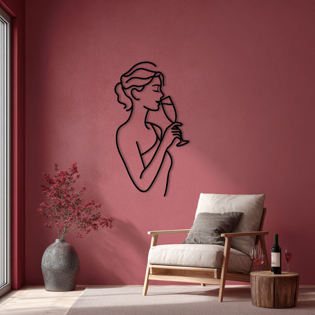 Femme à la coupe de champagne, déco murale en métal noir, vue 2