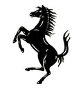 Cheval cabré en métal noir, silhouette murale verticale