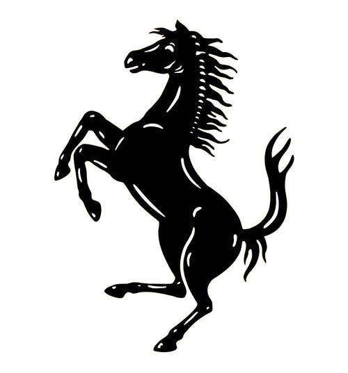 Cheval cabré en métal noir, silhouette murale verticale