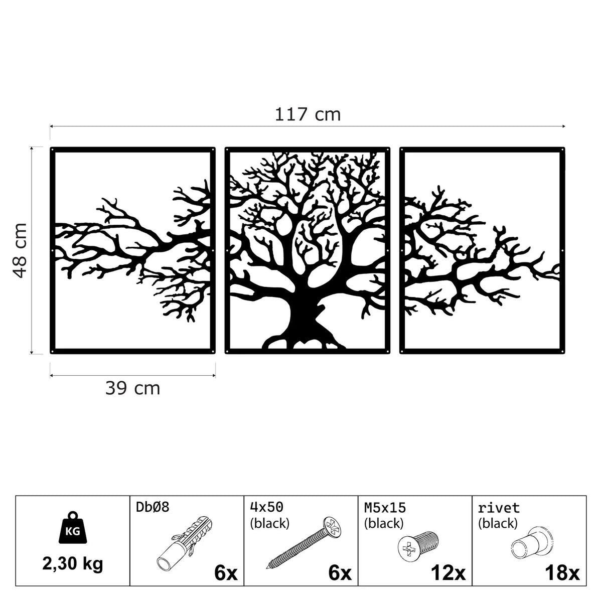 Triptyque arbre de vie en métal noir, 3 panneaux, vue 5