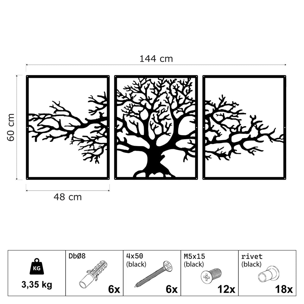 Triptyque arbre de vie en métal noir, 3 panneaux, vue 6