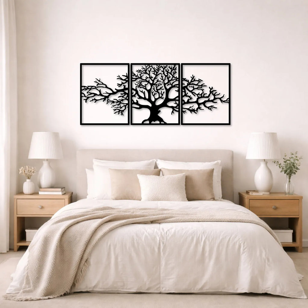 Triptyque arbre de vie en métal noir, 3 panneaux, vue 3