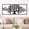 Triptyque arbre de vie en métal noir, 3 panneaux