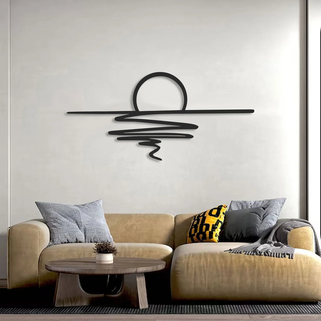Décoration murale coucher de soleil sur la mer en métal noir, vue 4