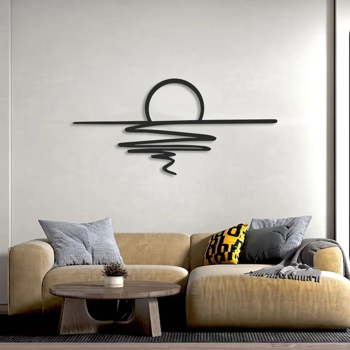 Décoration murale coucher de soleil sur la mer en métal noir, vue 4
