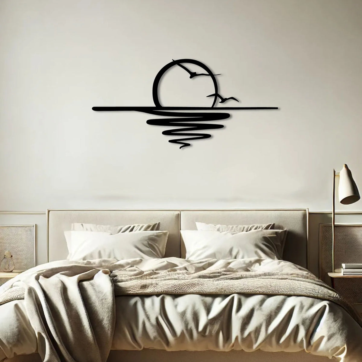 Décoration murale coucher de soleil et mouettes en métal noir, vue 4