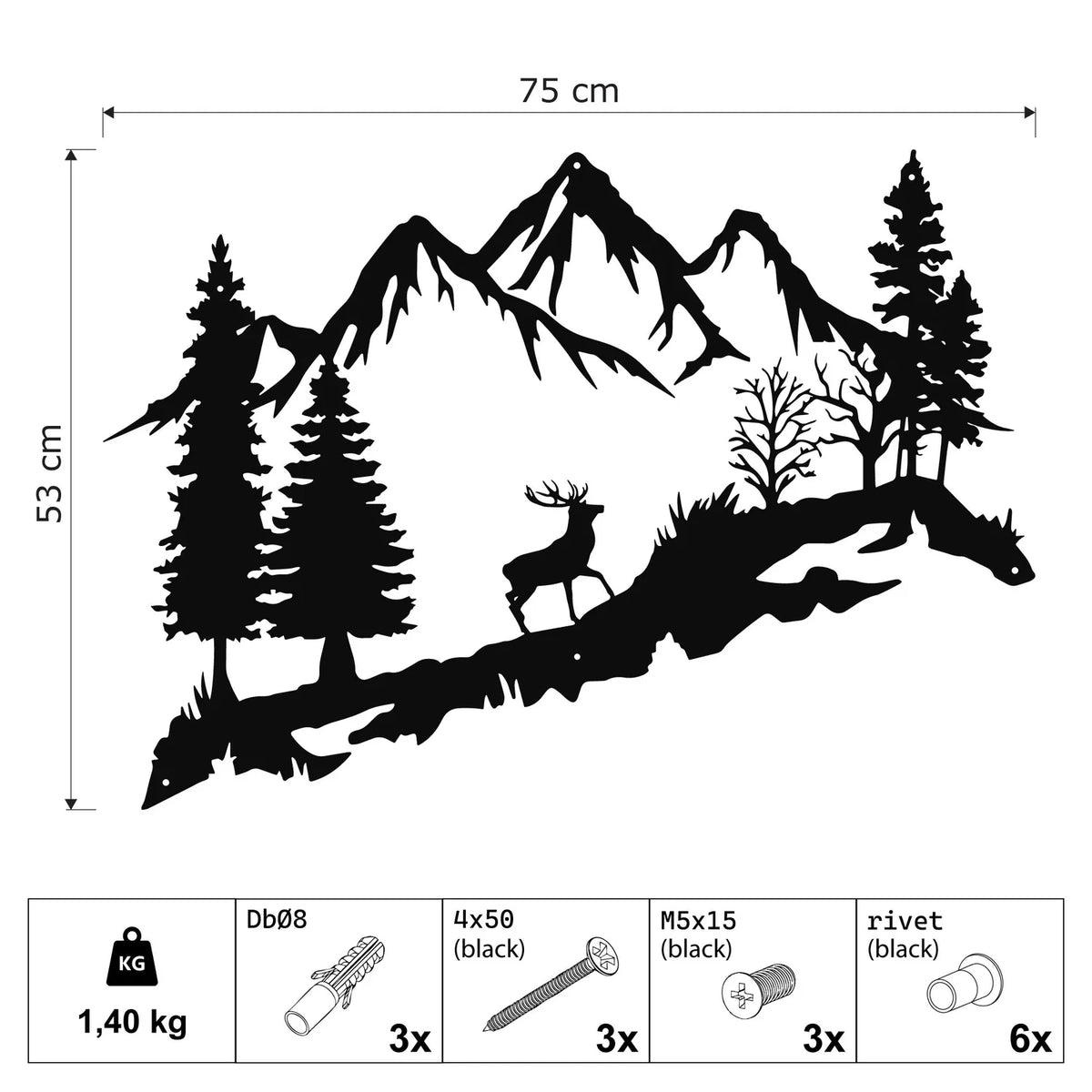 Tableau cerf entre les sapins et les montagnes, en métal noir, vue 6