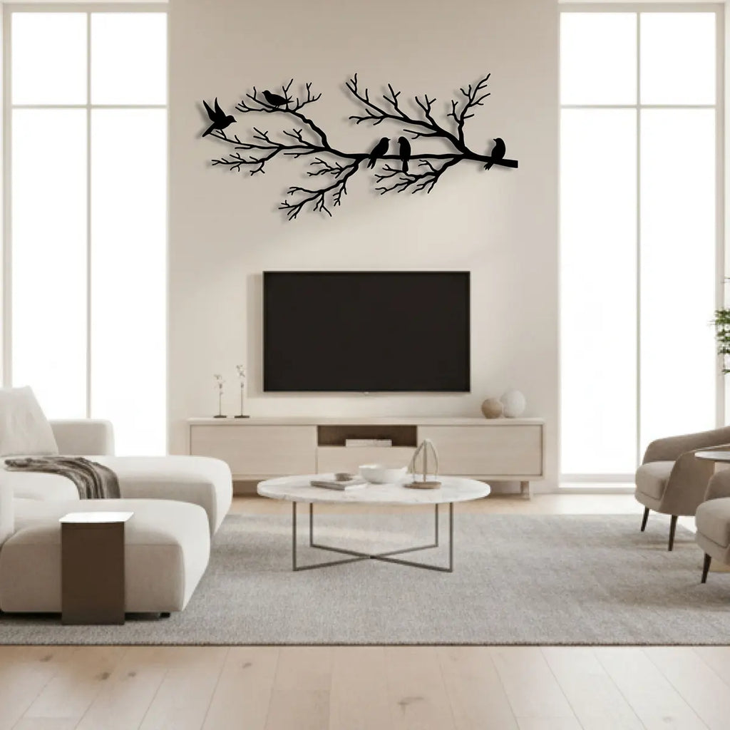 Décoration murale oiseaux sur une branche en métal noir, vue 6