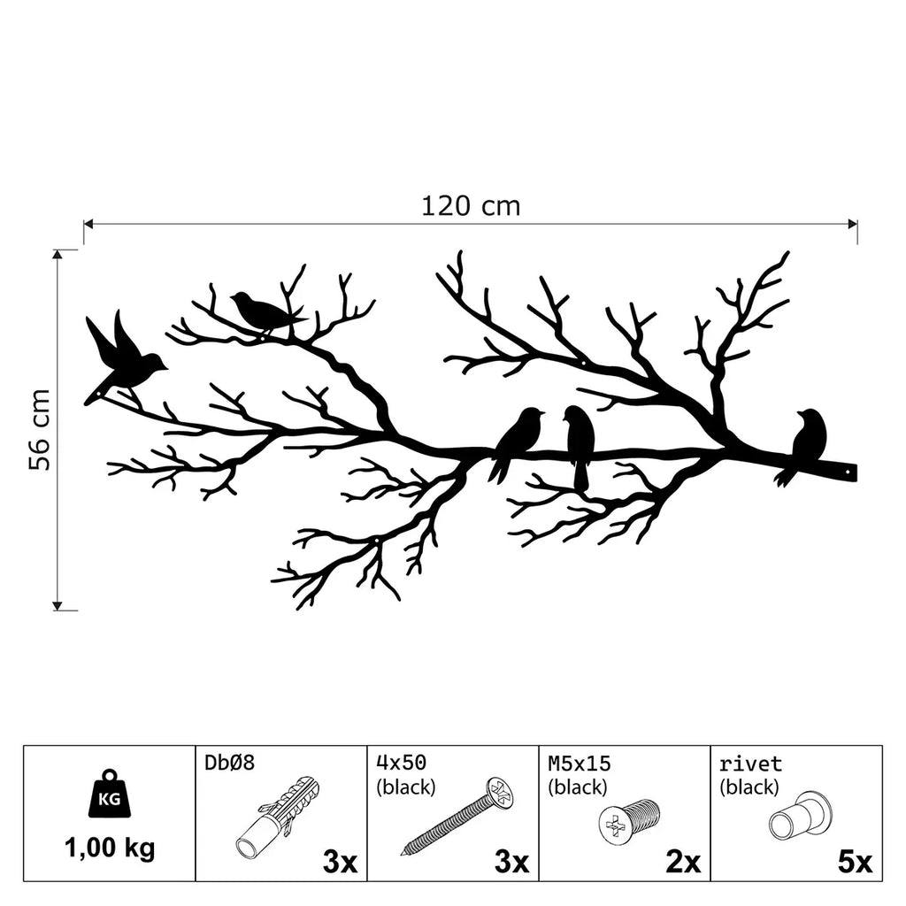 Décoration murale oiseaux sur une branche en métal noir, vue 9