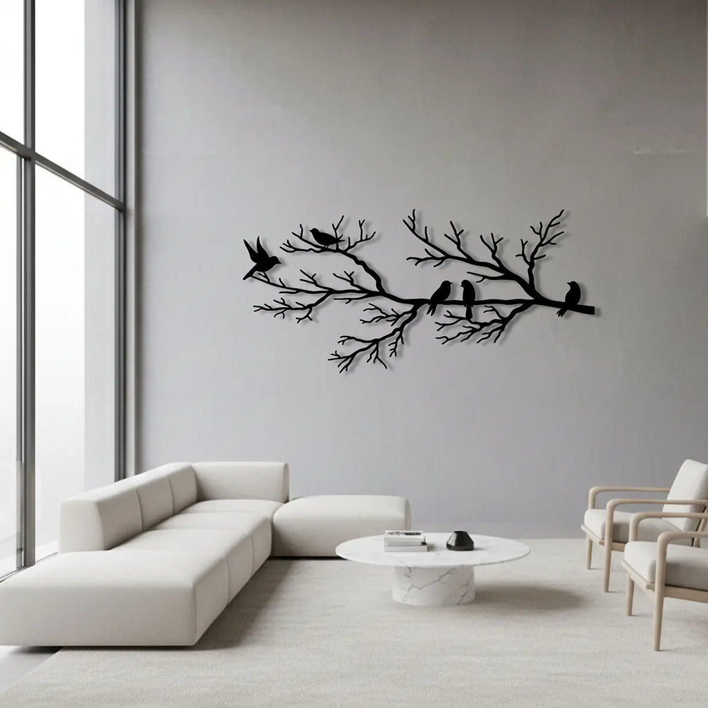 Décoration murale oiseaux sur une branche en métal noir, vue 5