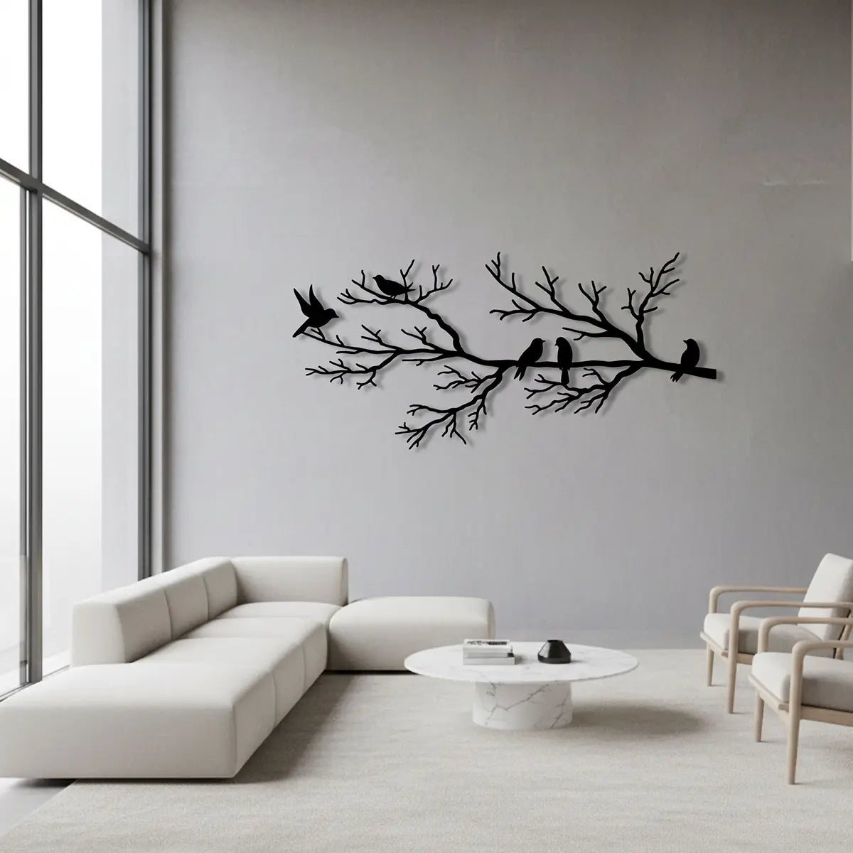 Décoration murale oiseaux sur une branche en métal noir, vue 5