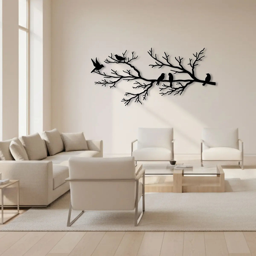 Décoration murale oiseaux sur une branche en métal noir, vue 3
