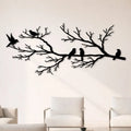 Décoration murale oiseaux sur une branche en métal noir