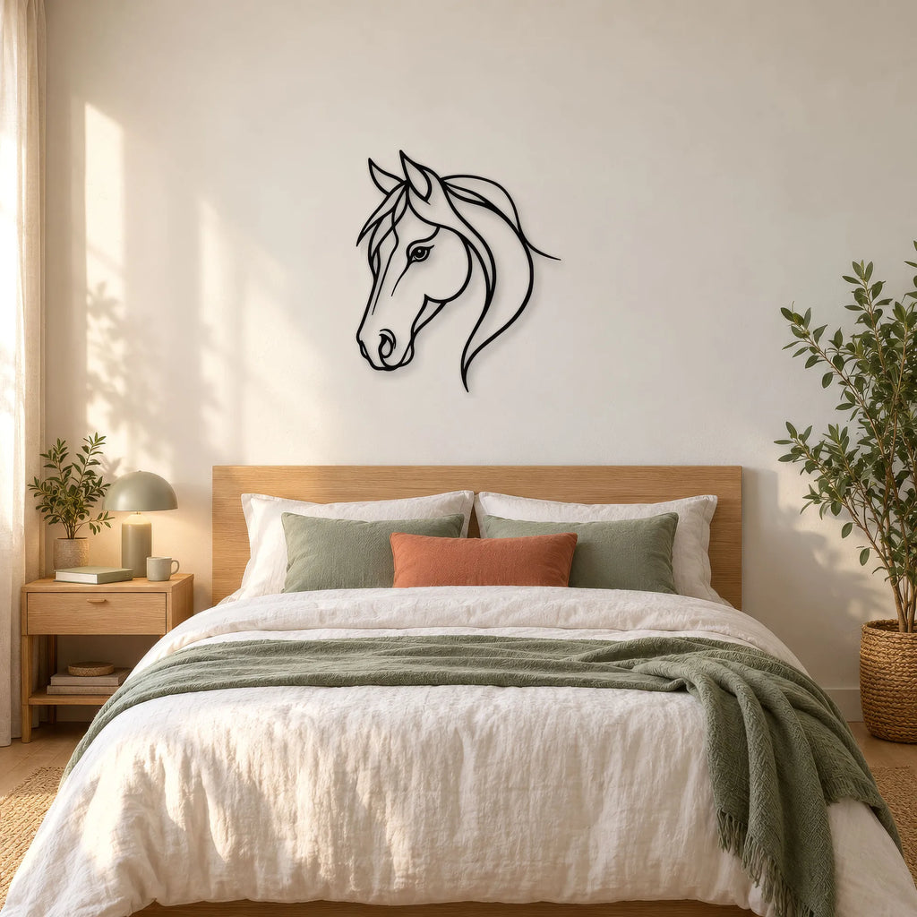 Tête de cheval aux lignes fluides en métal noir, déco murale, vue 3