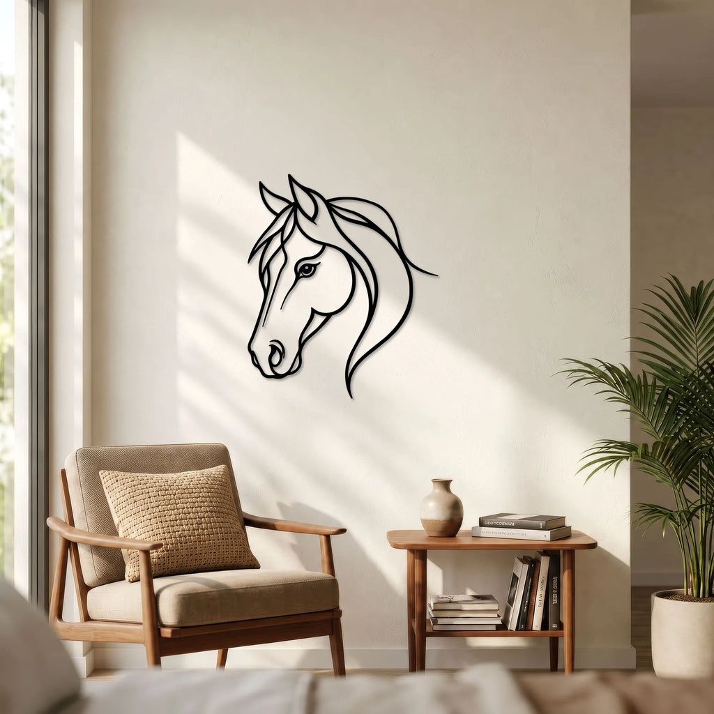 Tête de cheval aux lignes fluides en métal noir, déco murale, vue 4