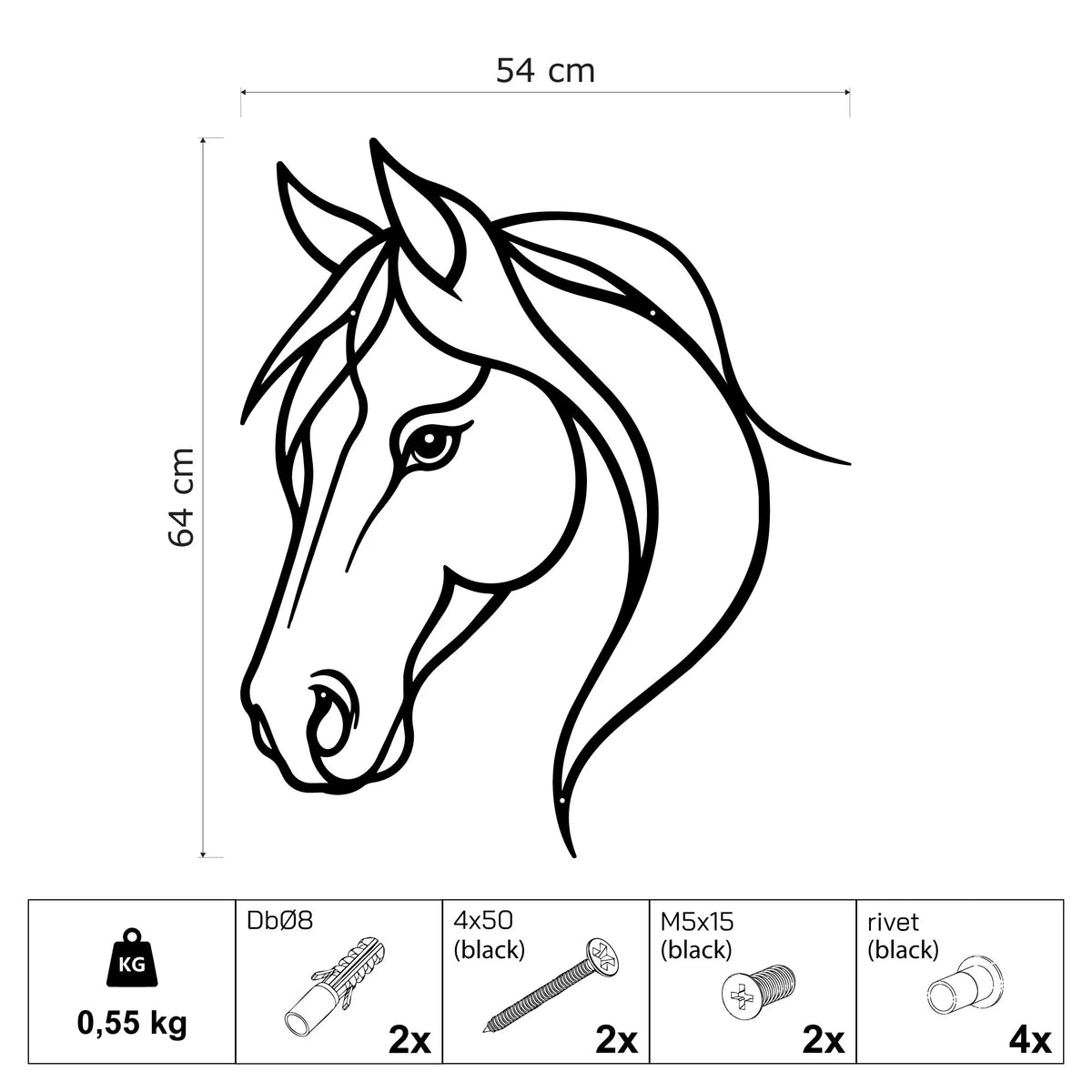 Tête de cheval aux lignes fluides en métal noir, déco murale, vue 5