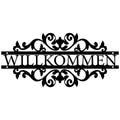 Plaque Willkommen à volutes en métal noir, déco d'entrée