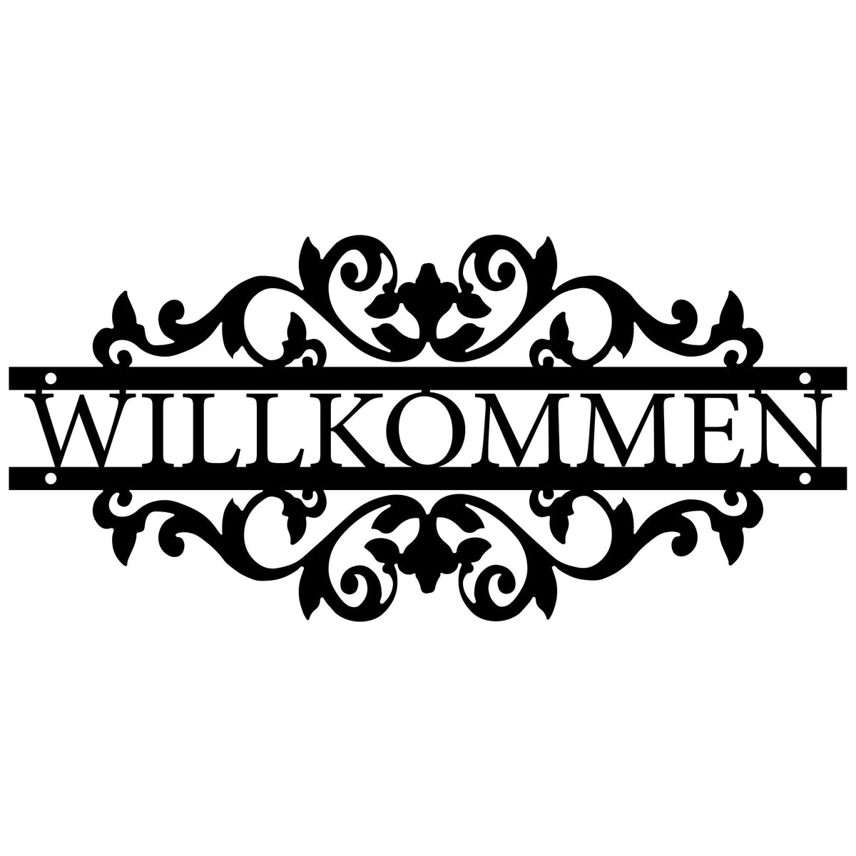 Plaque Willkommen à volutes en métal noir, déco d'entrée