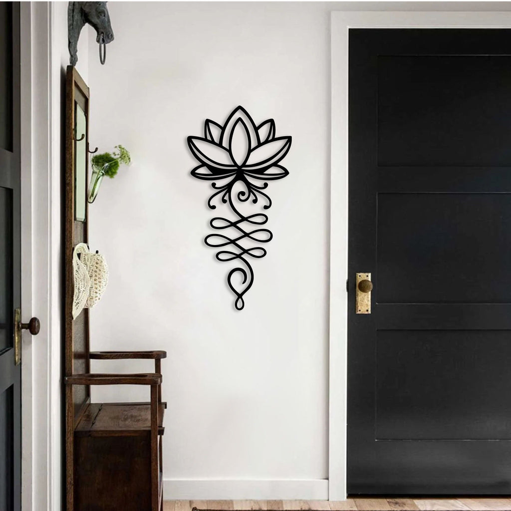 Fleur de lotus en métal noir, déco murale verticale, vue 3