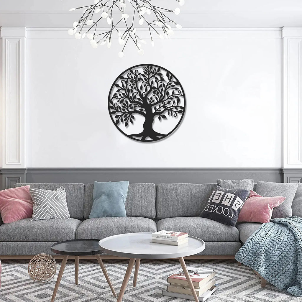 Arbre de vie rond aux oiseaux en métal noir, déco murale, vue 3