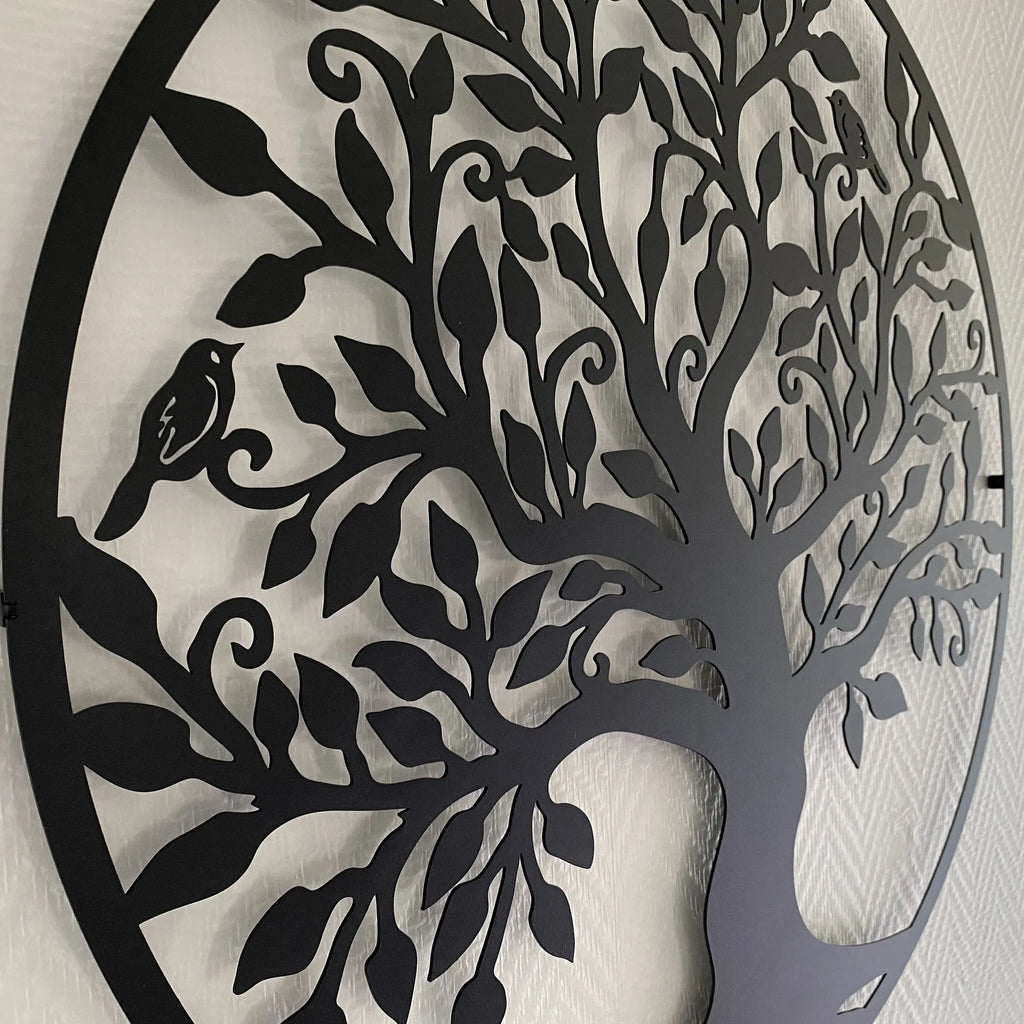 Arbre de vie rond aux oiseaux en métal noir, déco murale, vue 6