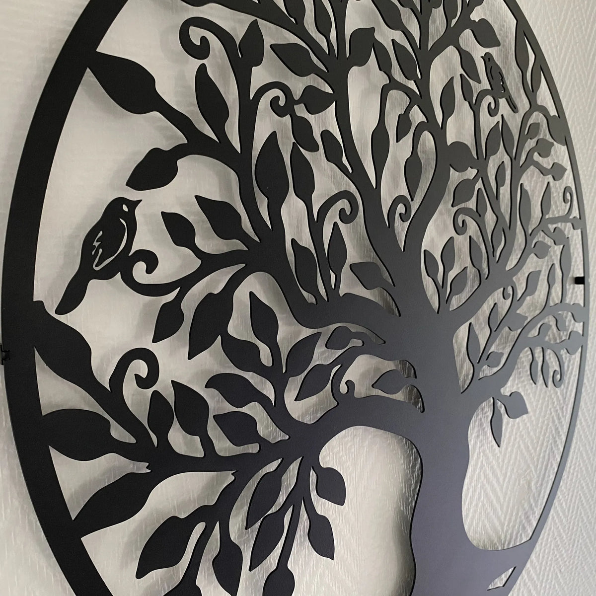 Arbre de vie rond aux oiseaux en métal noir, déco murale, vue 6