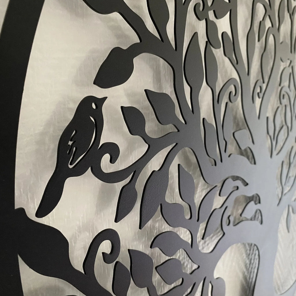 Arbre de vie rond aux oiseaux en métal noir, déco murale, vue 5
