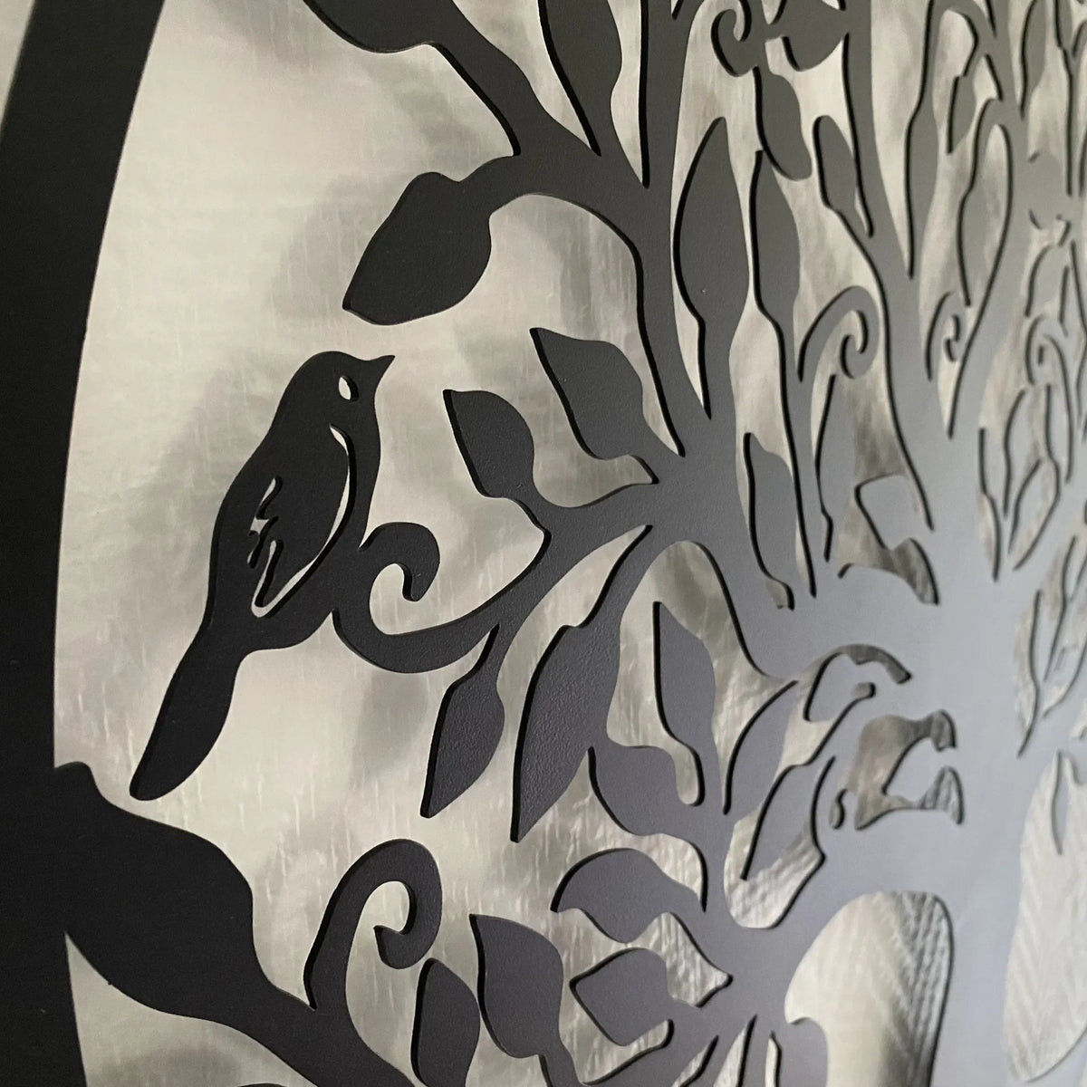 Arbre de vie rond aux oiseaux en métal noir, déco murale, vue 5