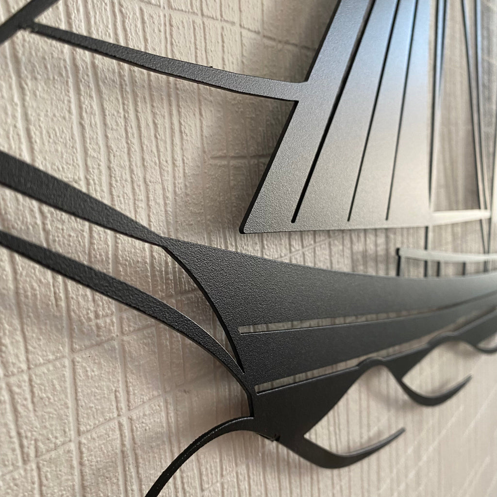 Voilier sur les vagues en métal noir, décoration murale, vue 3