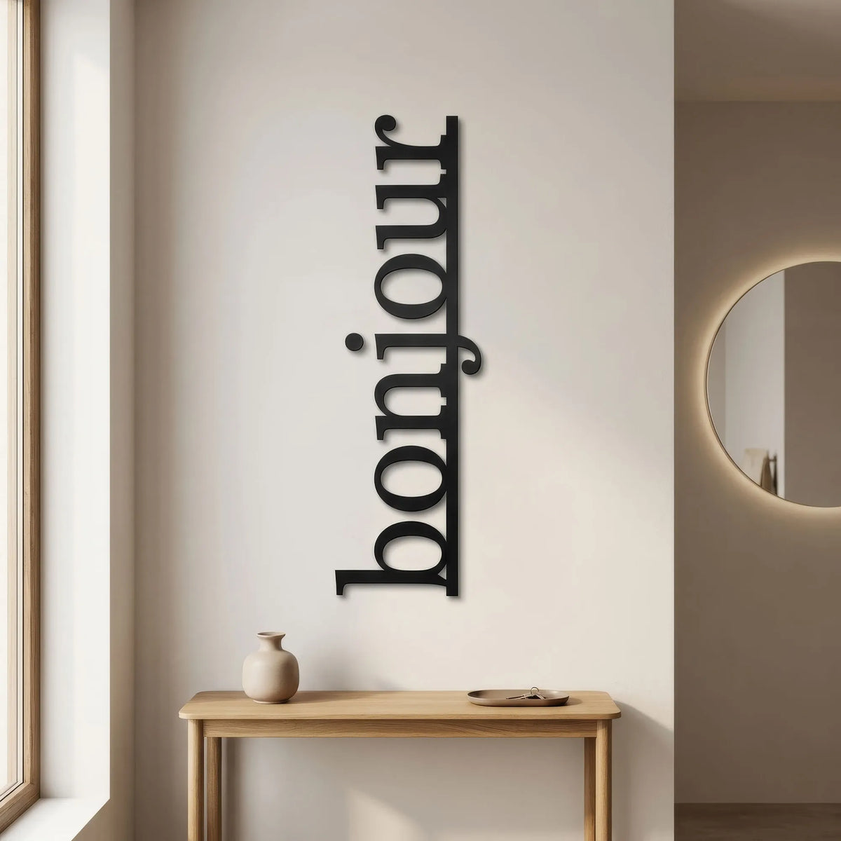 Mot bonjour en lettres de métal noir, déco murale, vue 2