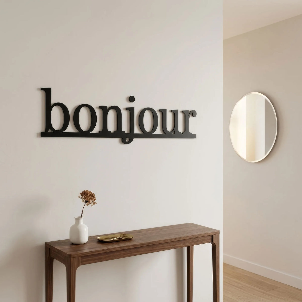 Mot bonjour en lettres de métal noir, déco murale, vue 3