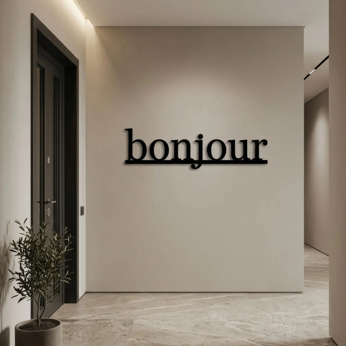 Mot bonjour en lettres de métal noir, déco murale, vue 4