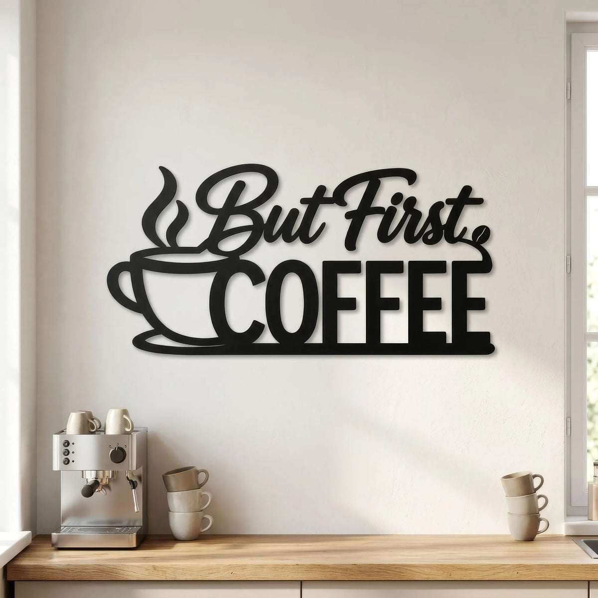 But First Coffee, inscription et tasse en métal noir, vue 3