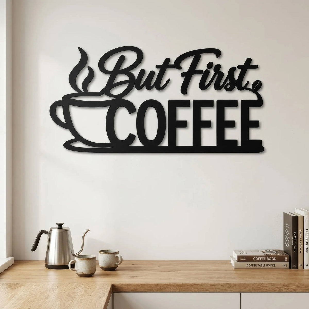 But First Coffee, inscription et tasse en métal noir, vue 2