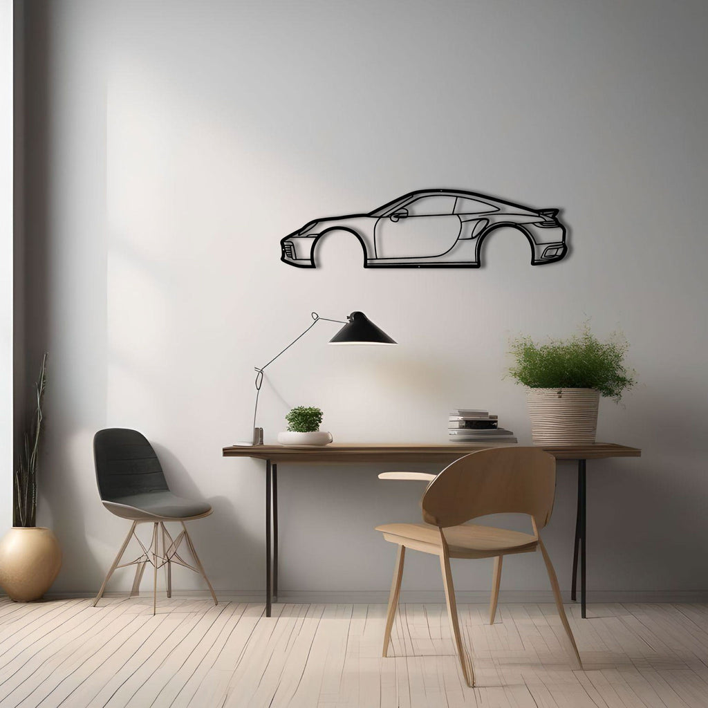 Silhouette Porsche 911 Carrera de profil en métal noir, vue 3