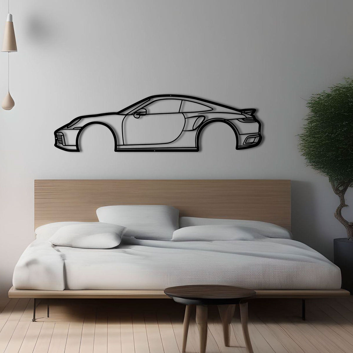 Silhouette Porsche 911 Carrera de profil en métal noir, vue 2