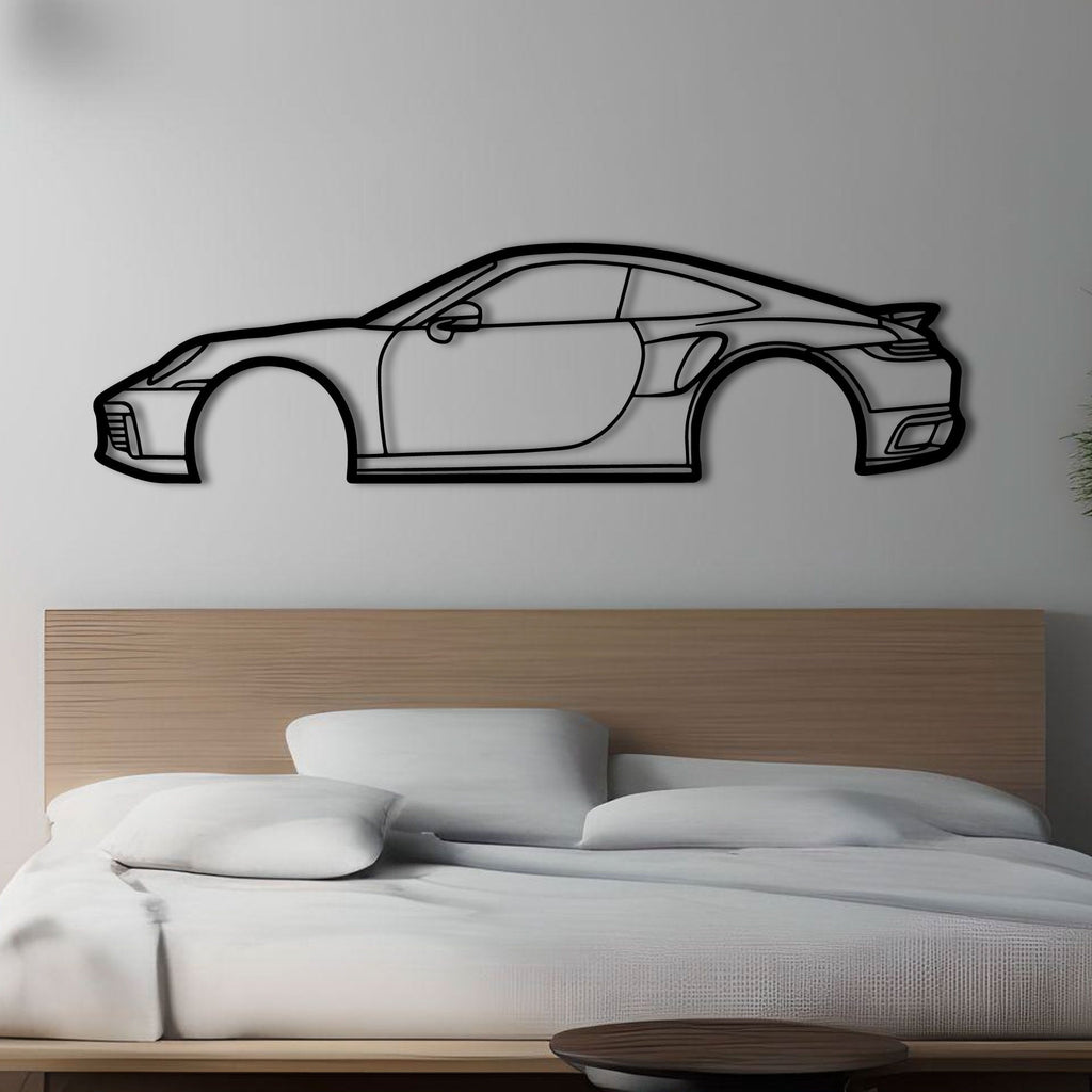 Silhouette Porsche 911 Carrera de profil en métal noir