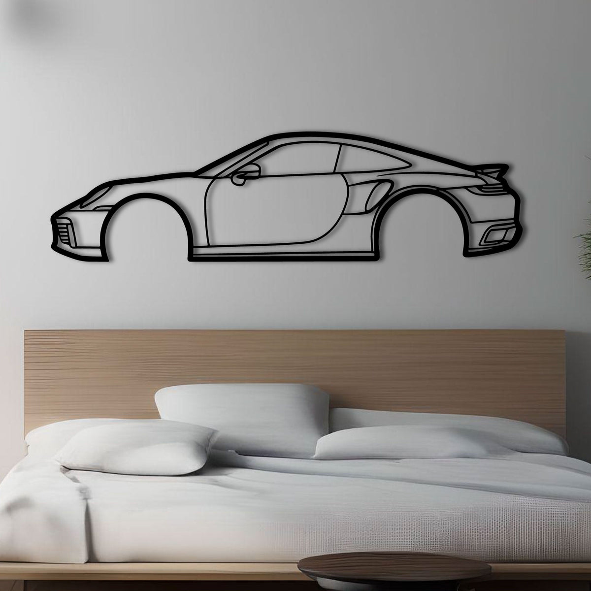 Silhouette Porsche 911 Carrera de profil en métal noir