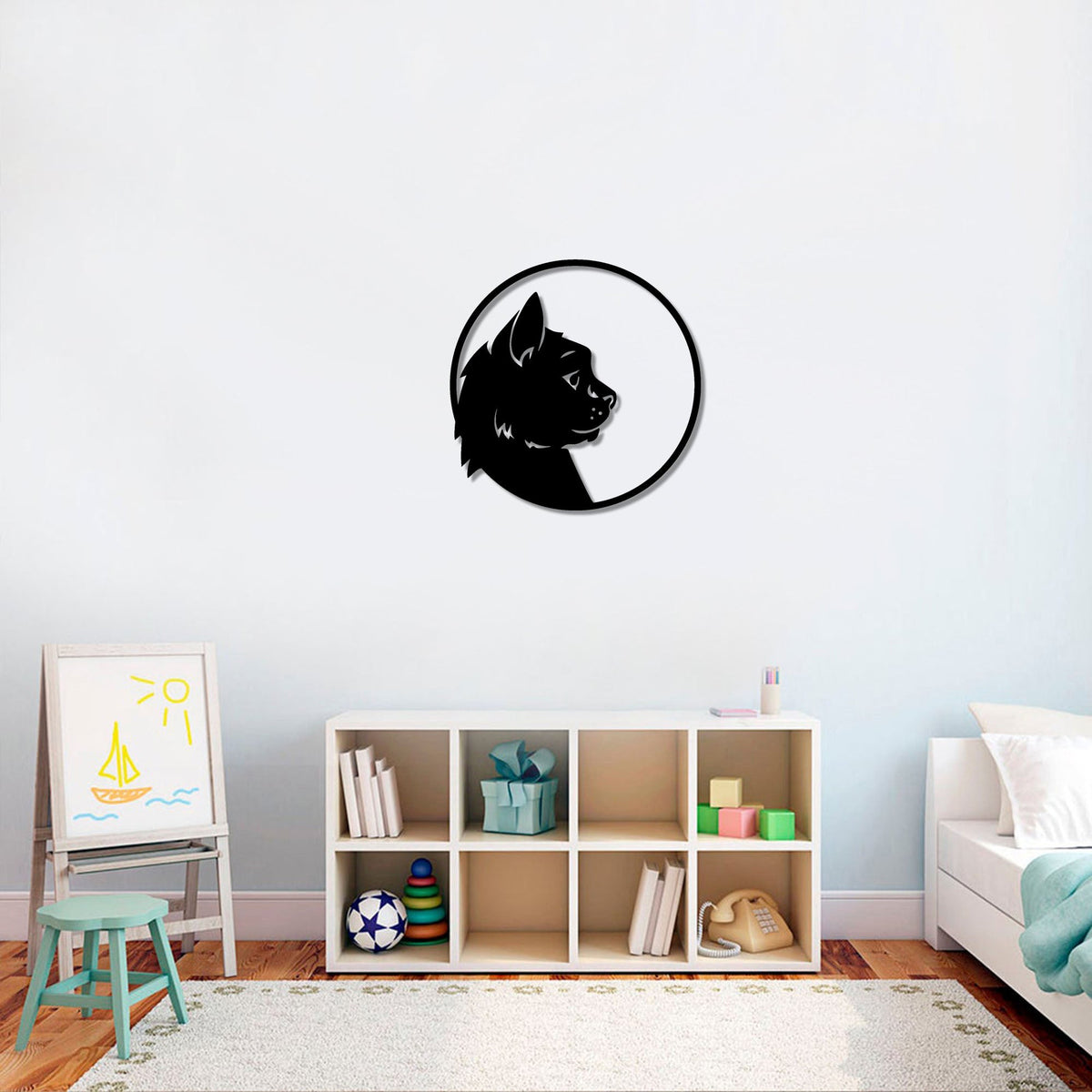 Profil de chat dans un cercle en métal noir, déco murale, vue 2
