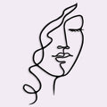 Visage de femme aux cheveux bouclés en métal noir, line art