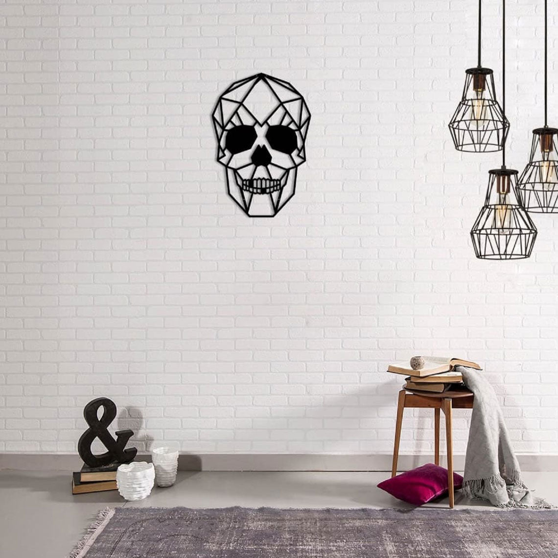 Crâne géométrique en métal noir, déco murale, vue 3