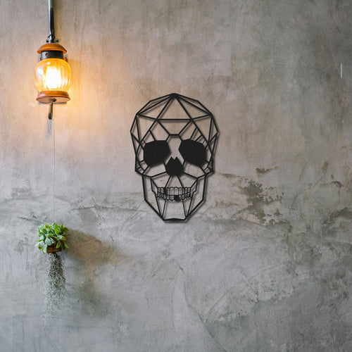 Crâne géométrique en métal noir, déco murale, vue 2