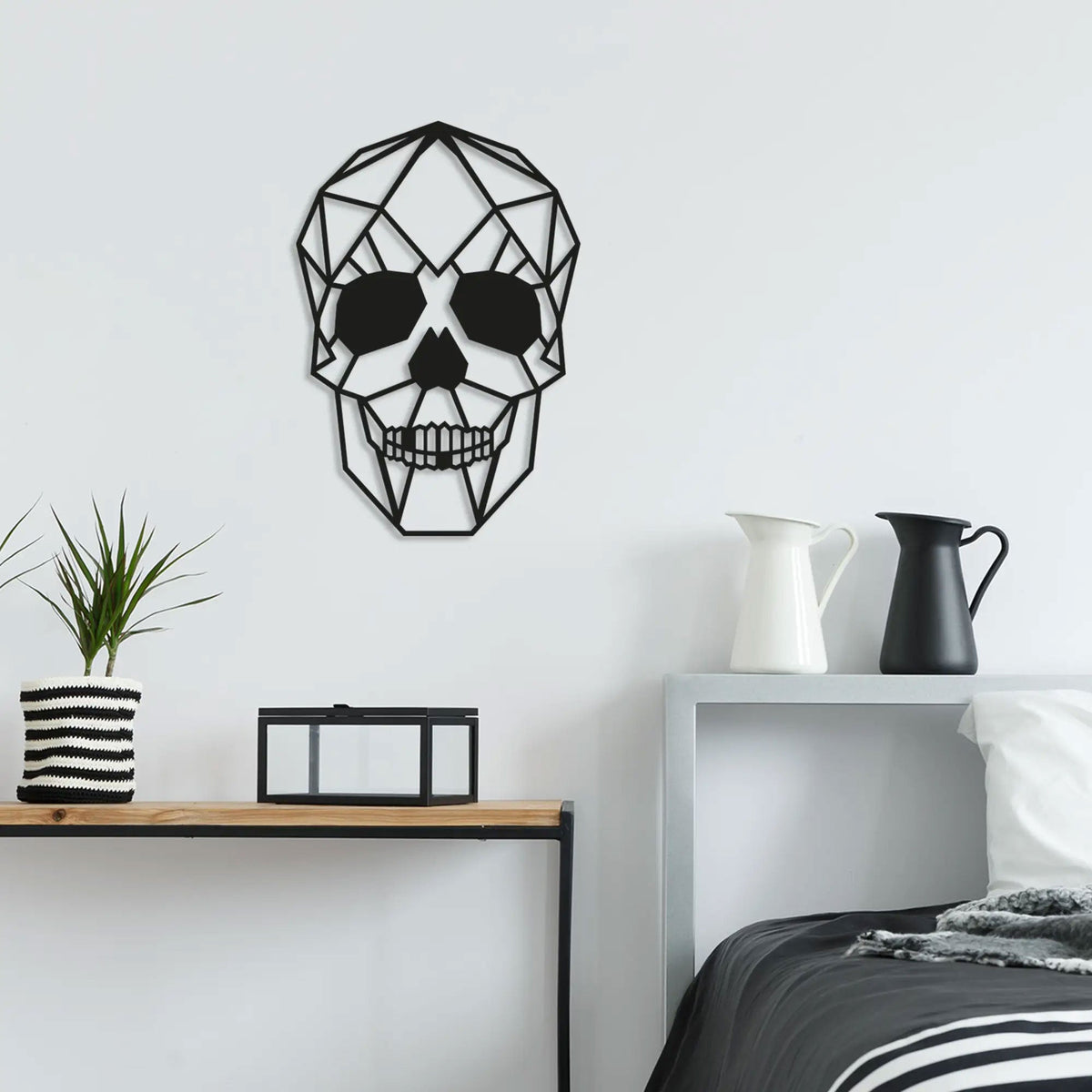 Crâne géométrique en métal noir, déco murale, vue 4